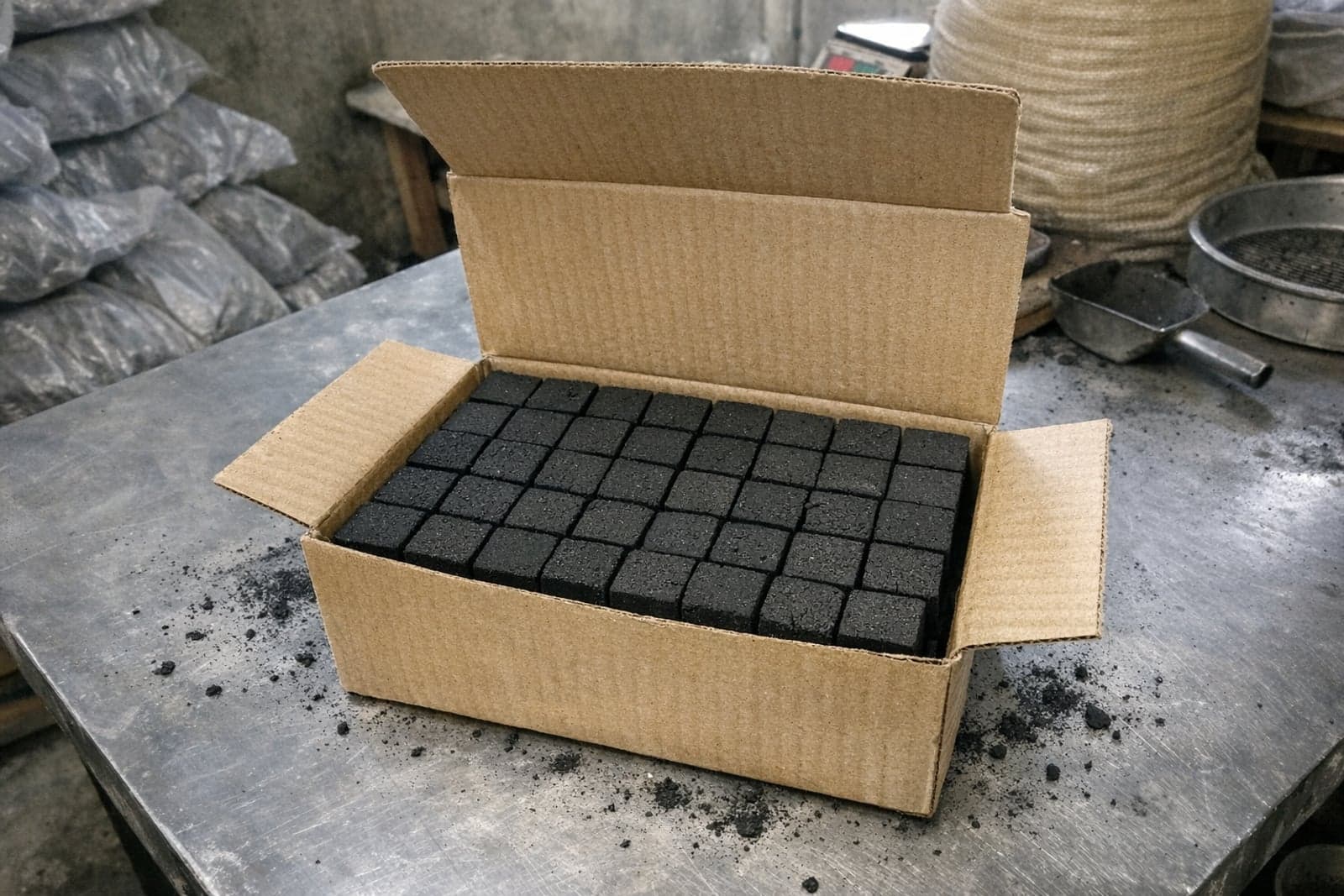 Retail shisha cube box, neutral or full-colour print. Minimum 200 cartons per design per SKU.